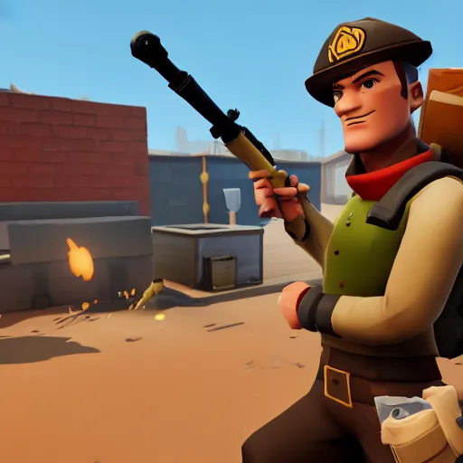 Prompt: scout from team fortress 2 as a fortnite character, gameplay screenshot