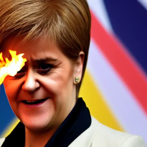 Image similar to Nicola sturgeon happpily setting fire to the british flag