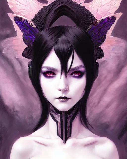 Image similar to portrait of beautiful cute young goth maiden girl with short white hairs in warhammer armor, art by ( ( ( kuvshinov ilya ) ) ) and wayne barlowe and gustav klimt and artgerm and wlop