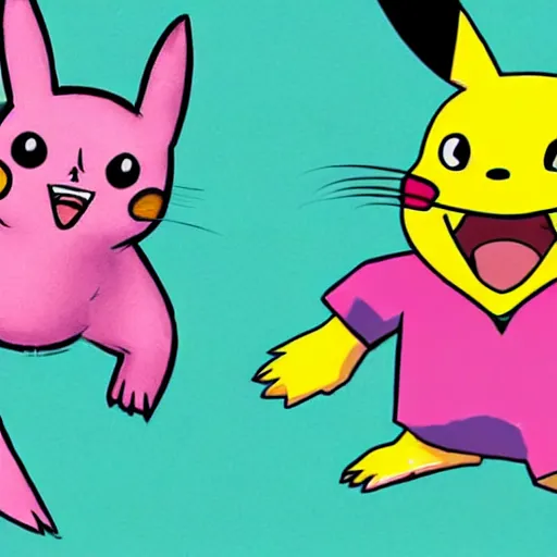 Prompt: the pink panther vs pikachu