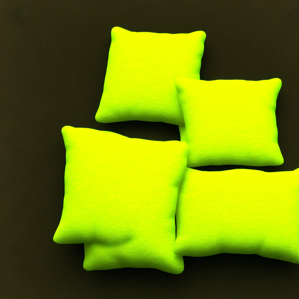 Image similar to small and soft neon yellow creature sleeping on a pillow in the middle, godot engine render, glitchcore aesthetics, high detail texture, 8k