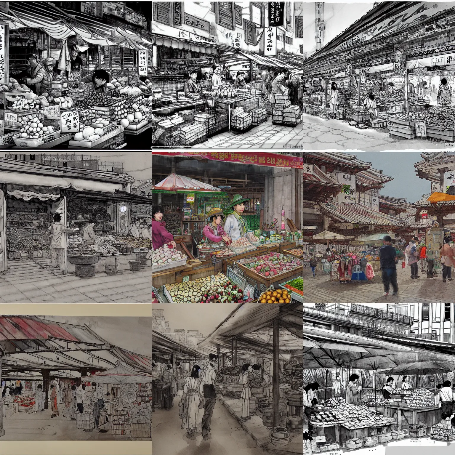 Prompt: a ancien market by jung - gi - kim,