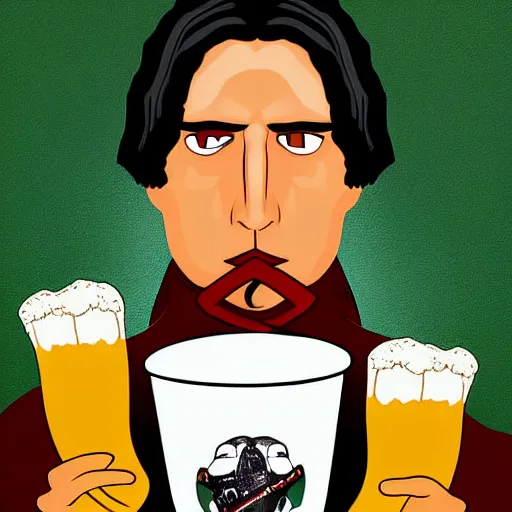 Prompt: Snape drinking from a beer bong digital art