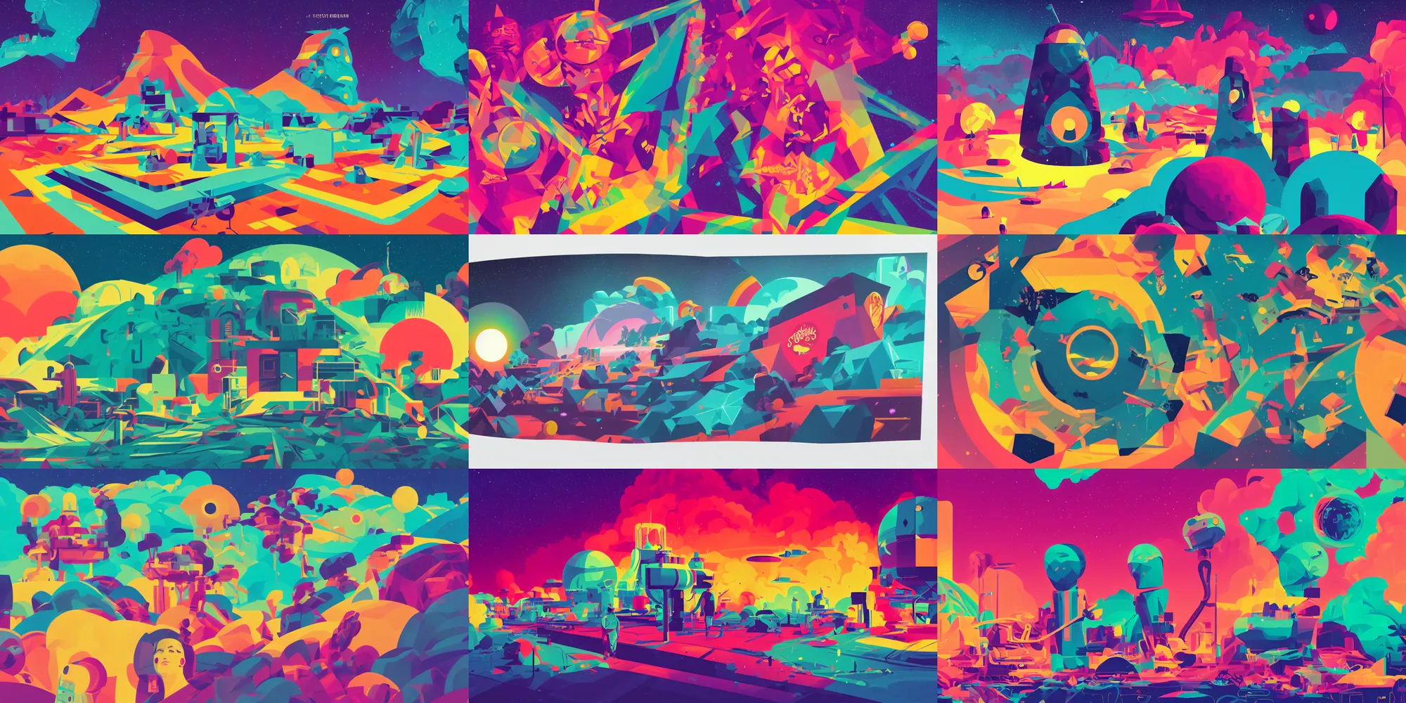 Prompt: cursed multicolored cosmos, tom whalen, james gilleard, liam brazier, tristan eaton