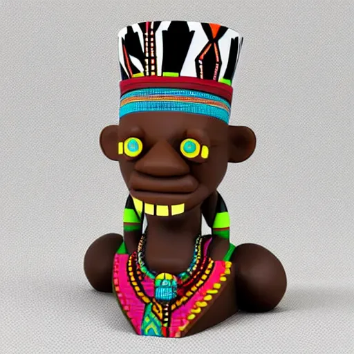 Image similar to african tribal chief vinyl art toy, detailed product photo, 3 d render,