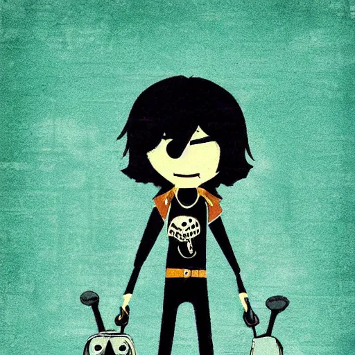 Prompt: nico di angelo pixar character poster, ghosts theme, dark background, adorable quirky character design