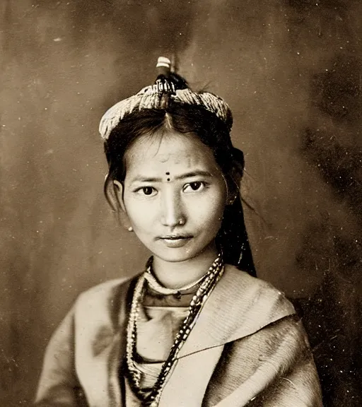 Image similar to vintage_portrait_photo_of_a_beautiful_nepalese_maiden in the himalayan mountains