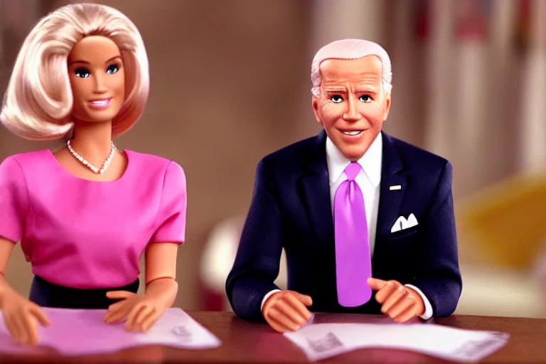 Image similar to film still frame of biden as ken in barbie, by Jaap Buitendijk, high quality