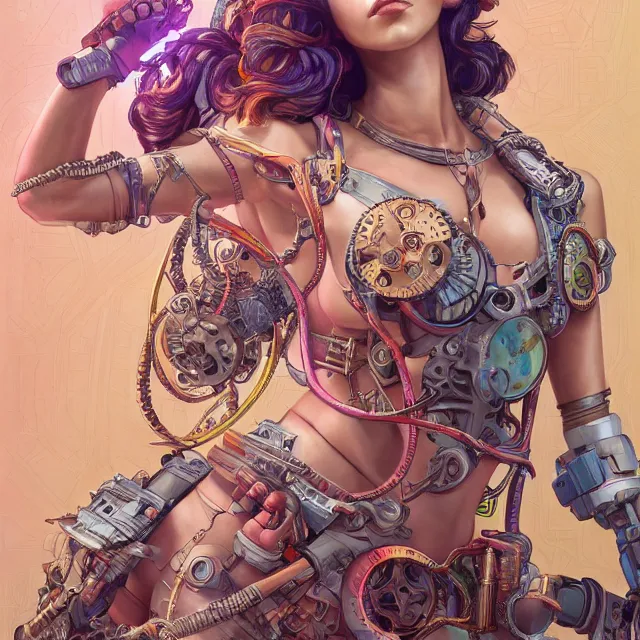 Image similar to the portrait of true neutral semi - colorful female cyborg mechanist as absurdly beautiful, gorgeous, elegant, young swimsuit model, an ultrafine hyperdetailed illustration by kim jung gi, irakli nadar, intricate linework, bright colors, octopath traveler, final fantasy, unreal engine 5 highly rendered, global illumination, radiant light, detailed and intricate environment