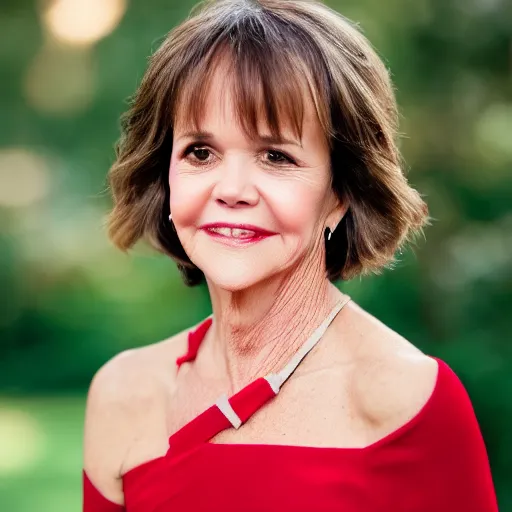 Image similar to dslr portrait still of sally field wearing a beautiful red dress, 8 k 8 5 mm f 1. 4