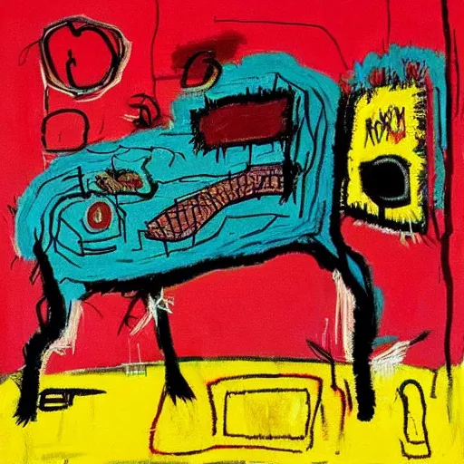 Prompt: “giant pig, diamonds, berries, neo-expressionist, by Jean-Michel Basquiat”