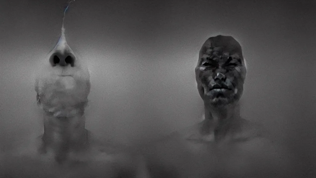 Image similar to the giant human head made of wax, film still from the movie directed by Denis Villeneuve with art direction by Zdzisław Beksiński, wide lens