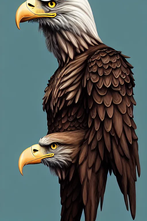 Image similar to epic professional digital art of a human - eagle hybrid animal wearing human flight jumpsuit, air force jumpsuit, humanoid feathered head, eagle beak, by lisa roet, sam leach, artstation, cgsocietywlop, epic, much wow, much detail