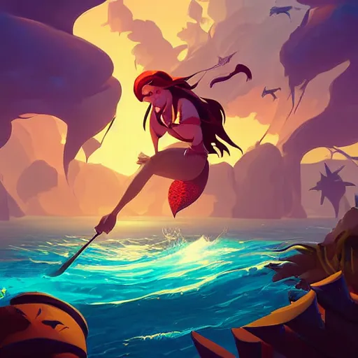 Image similar to painting mermaid treasure on sea of thieves game avatar hero smooth face median photoshop filter cutout vector, behance hd by jesper ejsing, by rhads, makoto shinkai and lois van baarle, ilya kuvshinov, rossdraws global illumination