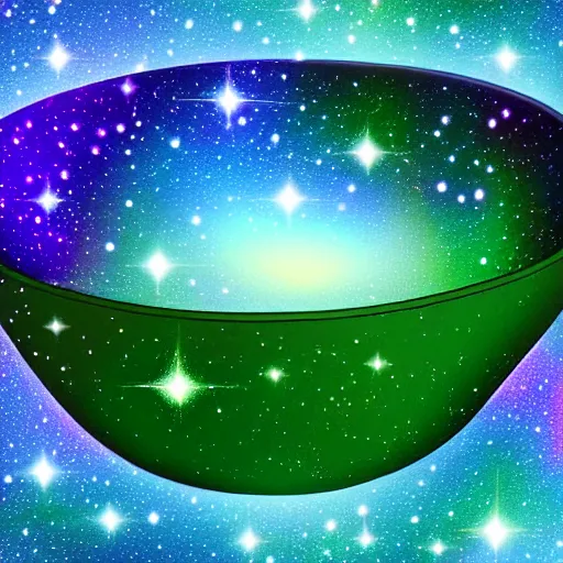 Prompt: a bowl filled with galaxies, digital art, harsh lighting