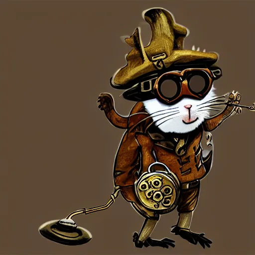 Prompt: a rat with steampunk googles mining for gold