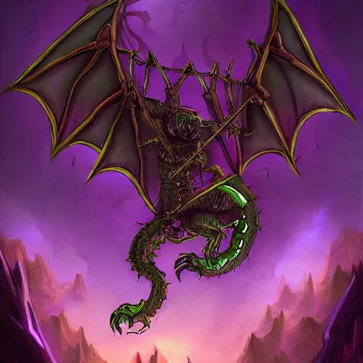 Image similar to 💀 🐉 🦇 🟣 , fantasy digital art, magical background in the style of hearthstone artwork
