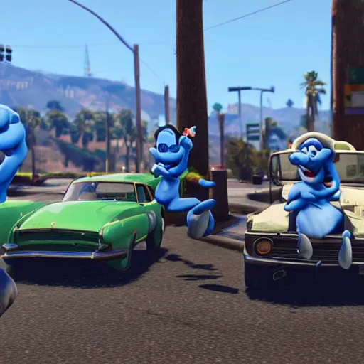 Image similar to smurfs in GTA 5 4k