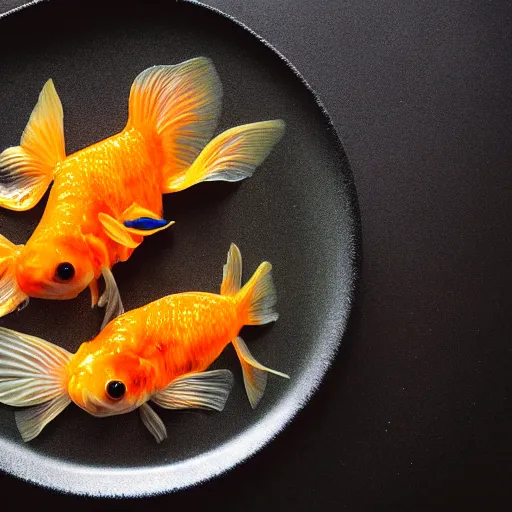 Image similar to high resolution photo of goldfish, michelin star, very tasty, food photography, instagram, trending