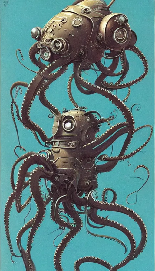 Image similar to 1 9 5 0 s retro future robot android octopus. muted colors. by bruce pennington