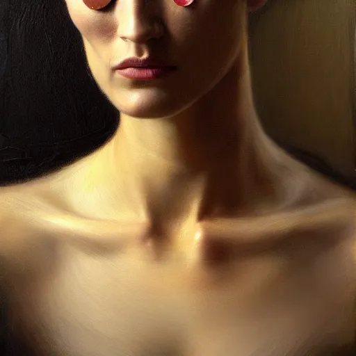 Image similar to highly detailed oil painting | very intricate | cinematic lighting | award - winning | portrait of ruta gedmintas with eyepatch | by roberto ferri, by tom bagshaw, by j. c. leyendecker and klimt, american romanticism, by austin osman spare, artstation, cgsociety, official art, octane