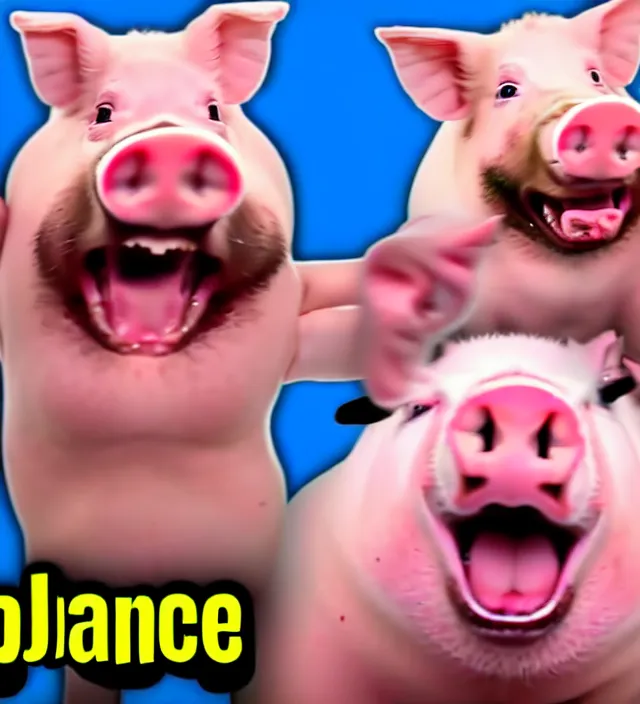 Image similar to clickbait youtube thumbnail of a man reacting to funny dancing pigs