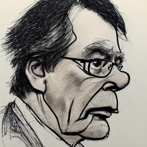 Image similar to a realistic yet scraggly portrait sketch of the side profile of a stern and sophisticated stephen king, trending on artstation, intricate details, in the style of frank auerbach, in the style of sergio aragones, in the style of martin ansin, in the style of david aja, in the style of mattias adolfsson