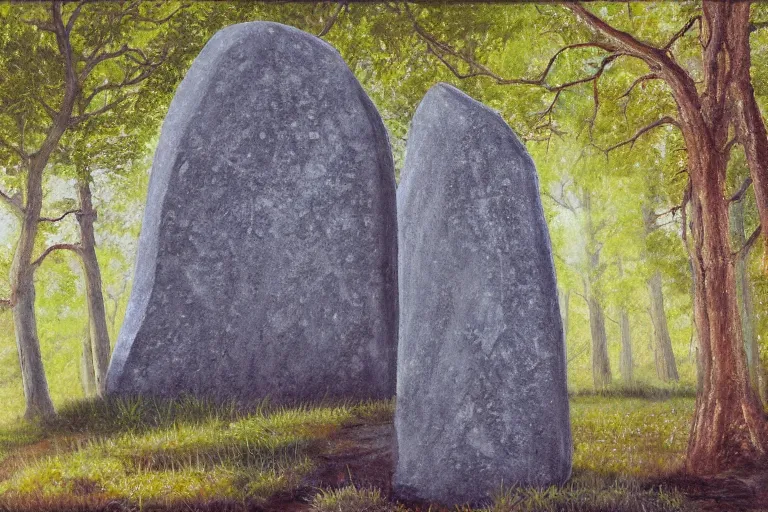 Prompt: runestone, megalithic, monument, nature, trees, focused, centered, very detailed, norse, histor, oil painting