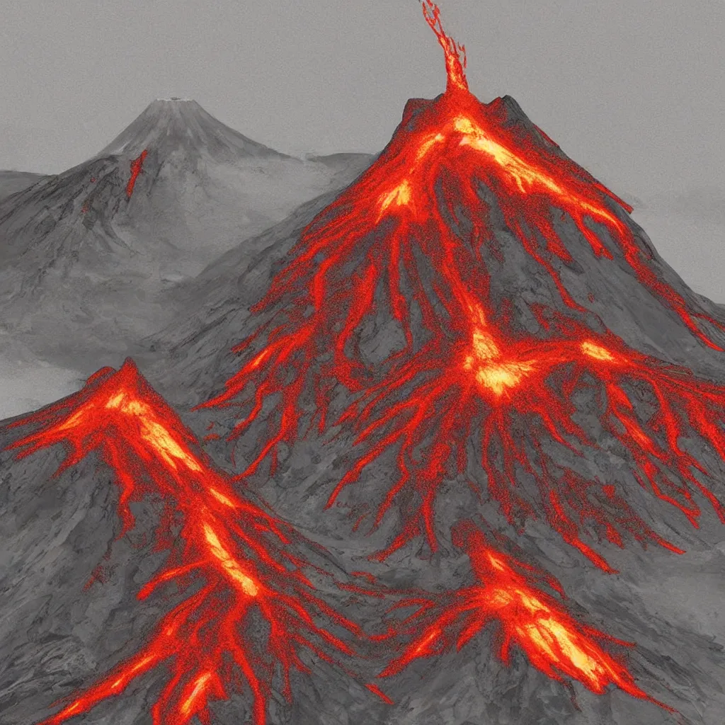 Prompt: erupting volcano graphic design, artstation, lowbrow