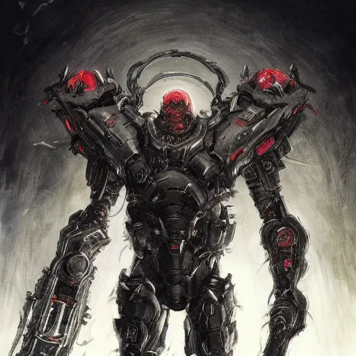 Image similar to doom slayer, painted by tsutomu nihei, painted by stanley lau