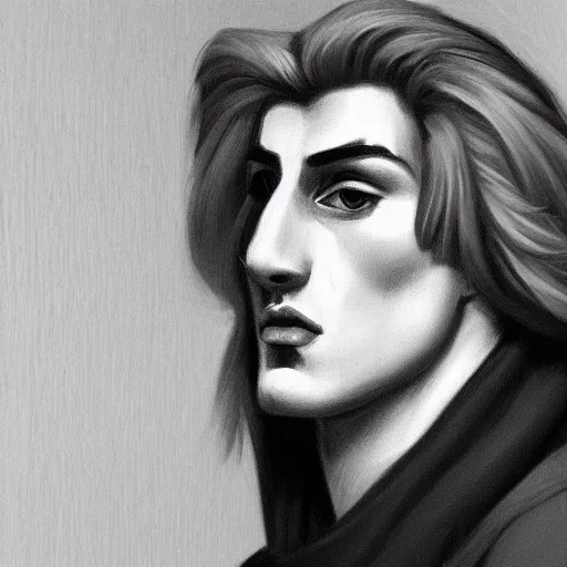 Prompt: a realistic portrait of a blonde man, chiseled jawline, big lips, long hair, vibrant color, 1 6 0 0 s, edward hopper, trending on artstation