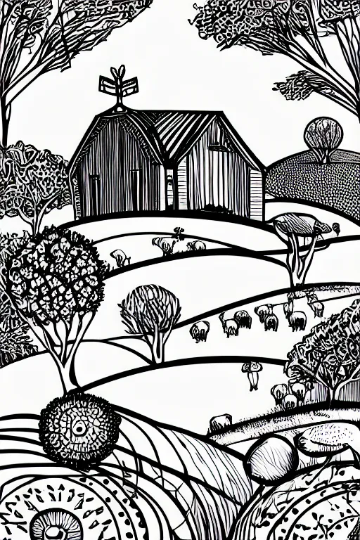 Prompt: minimalist boho style art of a farm, illustration, vector art