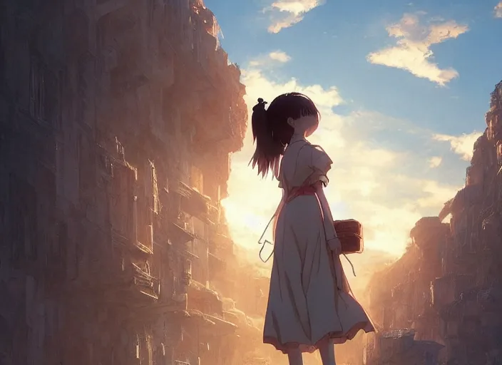 Image similar to a 3 d film animation still portrait of a 2 0 2 0's manga heroine, finely detailed features, sun light, painted by greg rutkowski, akira toriyama studio ghibli