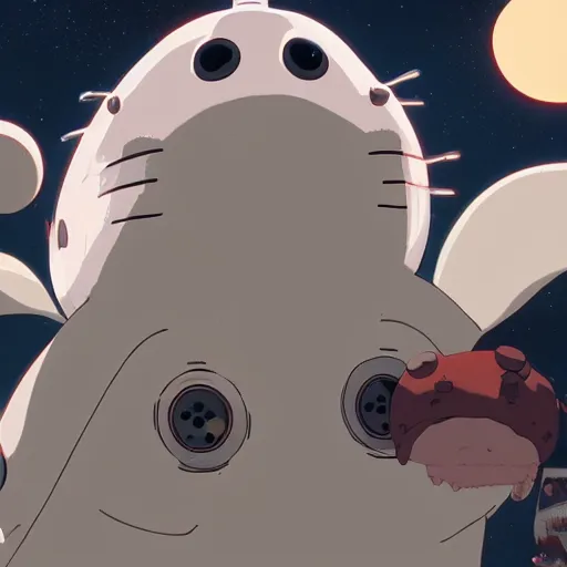 Prompt: terrified baby harp seal astronauts floating into deep space, stars in the background, scary, atey ghailan, goro fujita, studio ghibli, dark lighting, clear focus, very coherent,