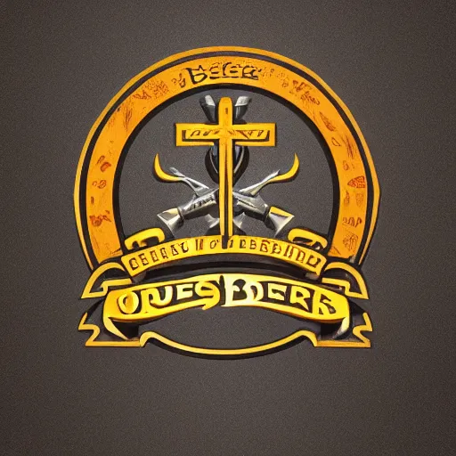 Image similar to Logo of the crusaders order of beer lovers, holding mugs of beer in their hands, graph design, typographic, digital painting, artstation, concept art, smooth, sharp focus, illustration, artstation trending, octane render, unreal engine