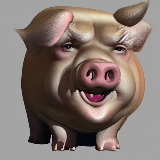 Prompt: donald trump in the form of a fat pig, highly detailed digital art, photorealistic