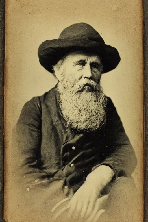 Prompt: a Daguerreotype photograph of a grizzled old sea captain
