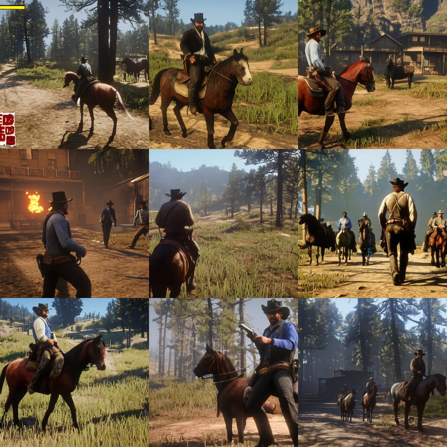 Prompt: gameplay screenshot of red dead redemption 2 as a nintendo 6 4 game,