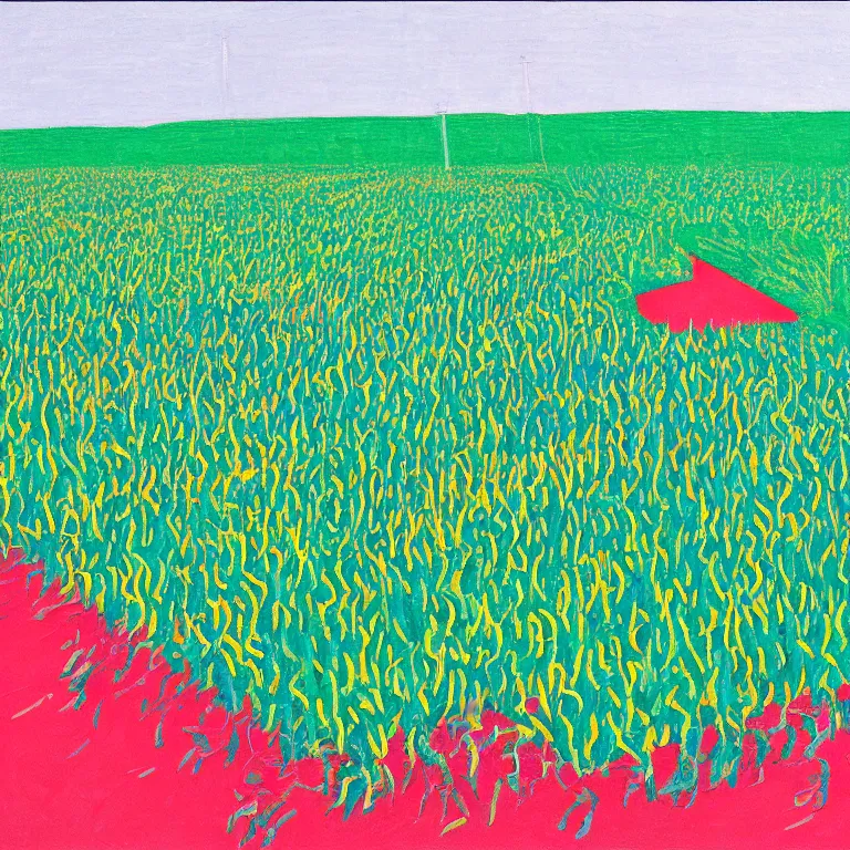 Image similar to dreaming from a new economy and a new financial system for high precision farming, painted by David Hockney, airbrush
