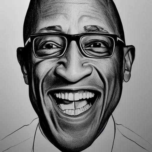 Prompt: black and white pencil sketch of gustavo fring smiling