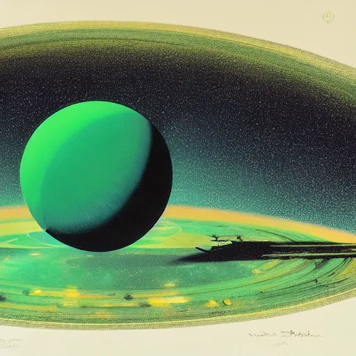 Image similar to Green nebula without planets, Syd Mead, John Harris, Federico Pelat,