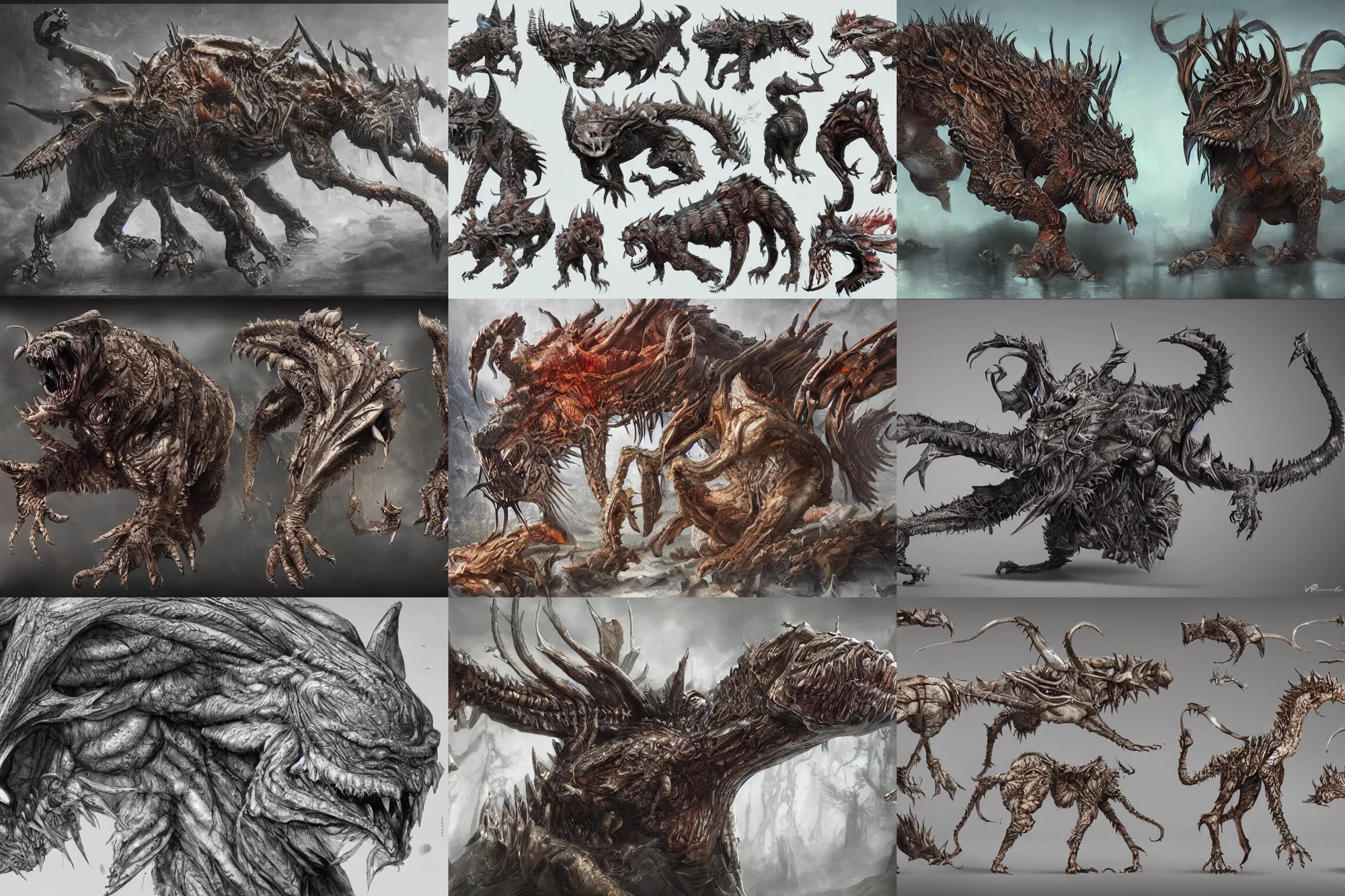 Prompt: various combinations of chimerian creature, realistic, insanely detailed, hyper realistic, concept art, epic, masterpiece, digital art, artstation, 1 6 k