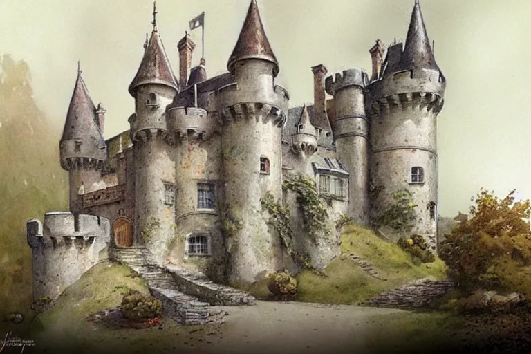 Image similar to 1950s castle . muted colors. by Jean-Baptiste Monge