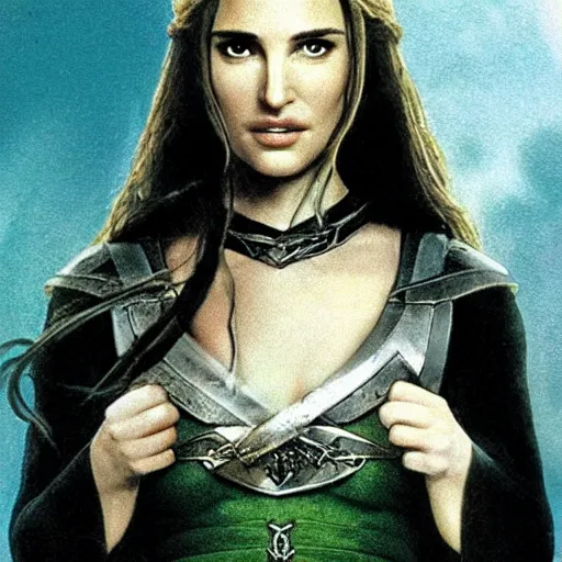 Prompt: a still from “ lord of the rings ” of a head and shoulders portrait of natalie portman as a female elf wizard, comic book cover photo by phil noto