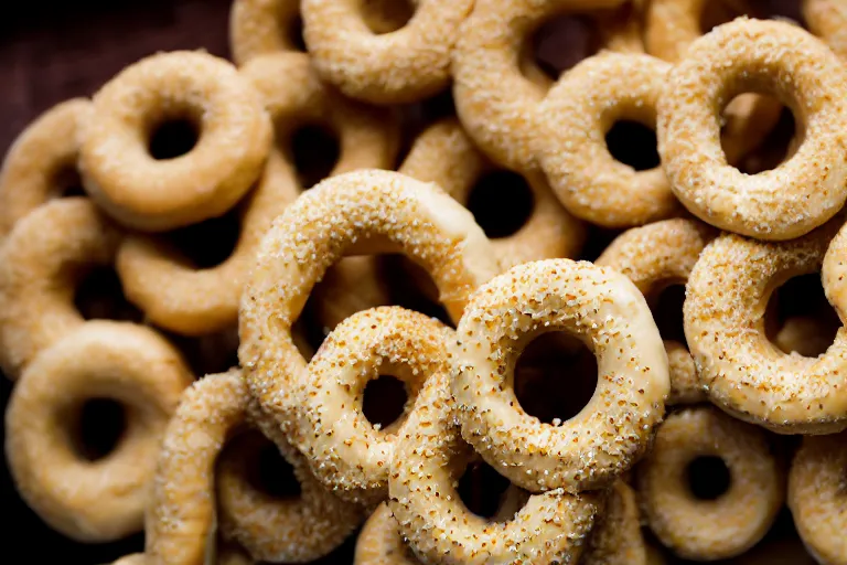 Prompt: dslr food photograph of cheerios donuts, 8 5 mm f 1. 8