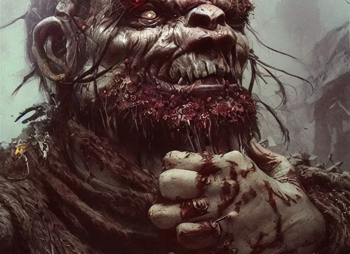 Prompt: feral orc chieftain concept, beksinski, ruan jia, the hobbit orc concept, dark soul concept