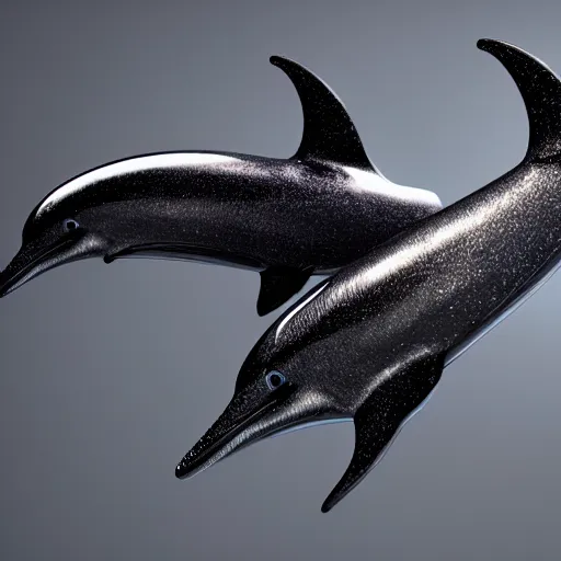 Prompt: futuristic metallic dolphin, black background, chrome, hajime sorayama, octane render, hyper detailed, 4 k