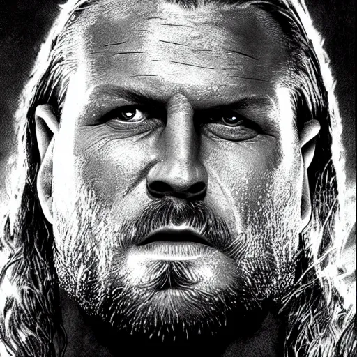 Prompt: triple h as thor, artstation hall of fame gallery, editors choice, #1 digital painting of all time, most beautiful image ever created, emotionally evocative, greatest art ever made, lifetime achievement magnum opus masterpiece, the most amazing breathtaking image with the deepest message ever painted, a thing of beauty beyond imagination or words, 4k, highly detailed, cinematic lighting