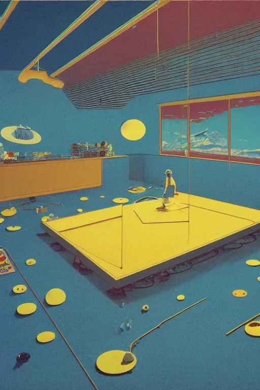 Prompt: a closeup portrait of a large golden cake in the middle of the room, embedded with spy listening devices planted by the government, acid and dreaming psychedelic hallucinations in the vast icy landscape of antarctica, by kawase hasui, moebius and edward hopper, colorful flat surreal design, hd, 8 k, artstation