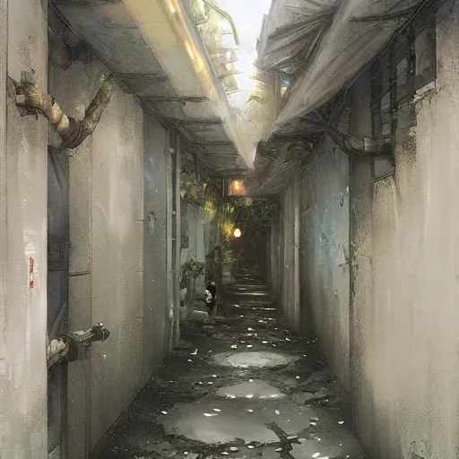 Image similar to an alley in singapore, art by greg rutkowski